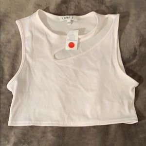 white crop top with cut out